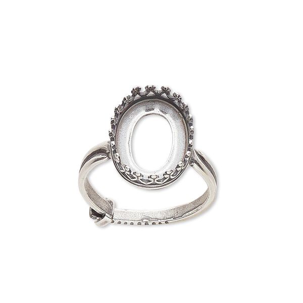 Ring, JBB Findings, antique silver-plated brass, 15.5x12mm oval with 14x10mm oval bezel setting, adjustable from size 6-8. Sold individually. image number 0