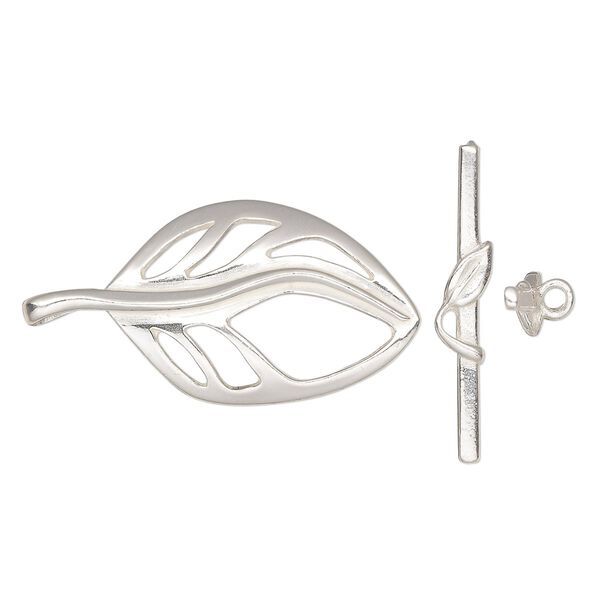Clasp, JBB Findings, toggle, sterling silver, 38x18mm leaf. Sold individually. image number 0