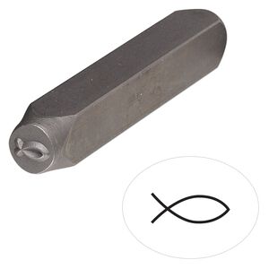 Stamp punch, tempered chrome vanadium steel, 6x3mm Christian fish symbol, 2-3/4 x 3/8 inches. Sold individually.