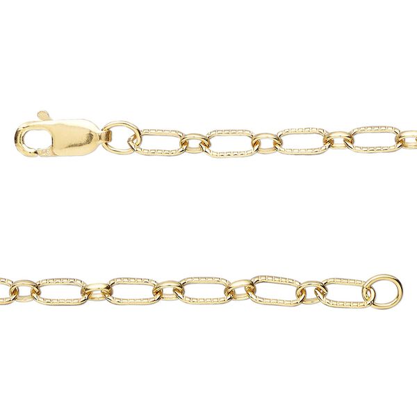 Chain, 14Kt gold-filled, 3.3mm textured oval long and short, 18 inches with lobster claw clasp. Sold individually. image number 0