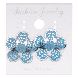 Earstud, stainless steel, blue patina, 20mm flower. Sold per pair.