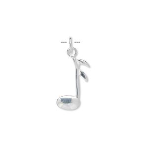 Charm, sterling silver, 15x10mm music note. Sold per pkg of 6.