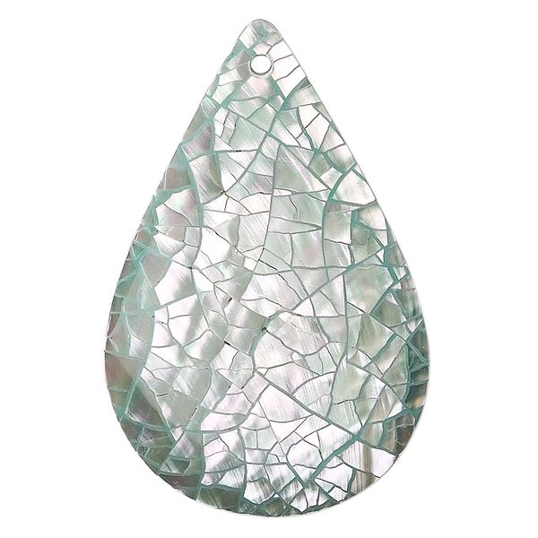 Focal, abalone shell and resin (assembled), 52x33mm-52x35mm crackled teardrop. Sold individually. image number 0
