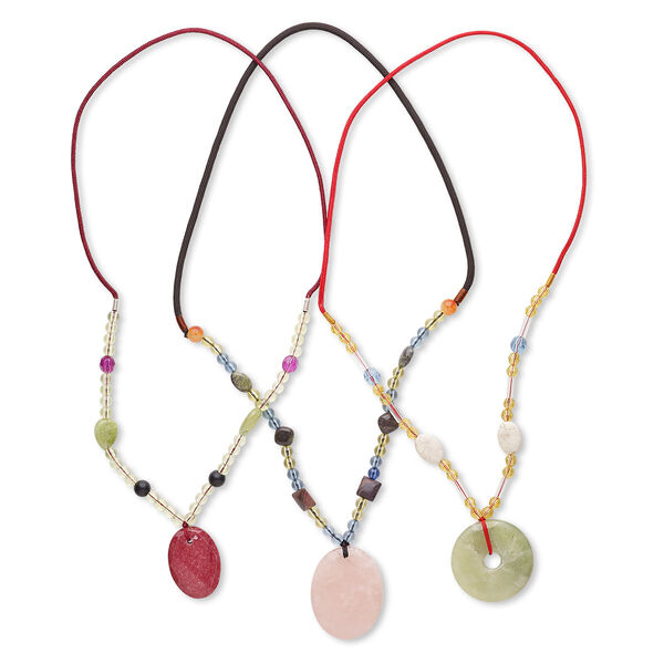 Multi-gemstone / acrylic / glass 1pkg3, mixed shape continuous necklace C grade, 20 inch mix 29mm-65x45mm image number 0
