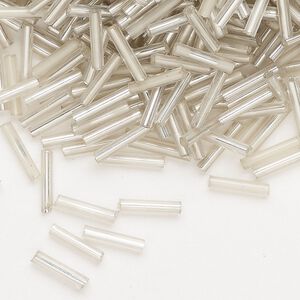 Bugle bead, glass, translucent silver-lined clear, 10x7mm round tube. Sold per 50-gram pkg.