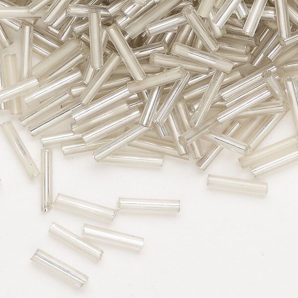 Bugle bead, glass, translucent silver-lined clear, 10x7mm round tube. Sold per 50-gram pkg. image number 0