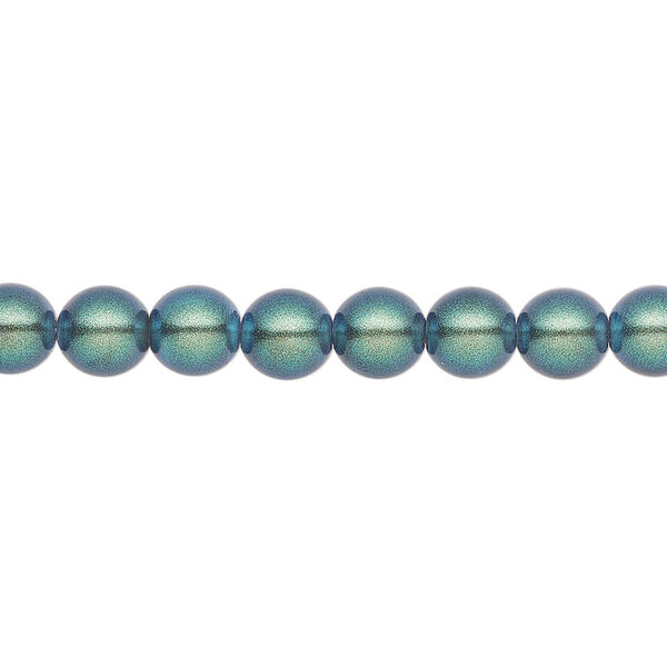 Pearl 200pk pearlescent peacock green, Preciosa Czech crystal 6mm round image number 0