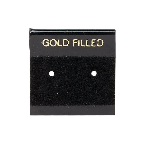 Earring card, flocked plastic, black and gold, 1x1-inch square with "GOLD FILLED." Sold per pkg of 100. image number 0