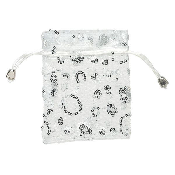 Pouch, polyester/satin/plastic, silver, 4-3/4 x 3-3/4 inches with sequins. Sold per pkg of 3. image number 0