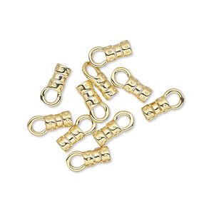 Crimp end, gold-plated brass, 5.5x3.5mm tube with loop, 2mm inside diameter. Sold per pkg of 100.