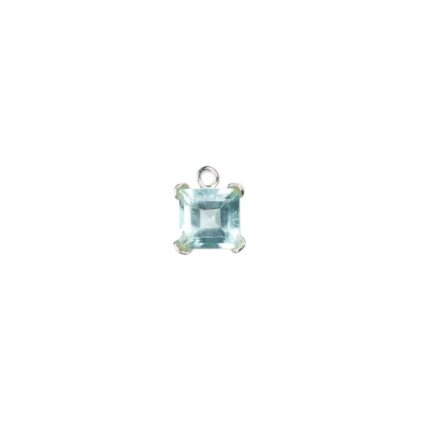Drop, cubic zirconia and sterling silver, aqua blue, 7mm faceted square. Sold individually. image number 0