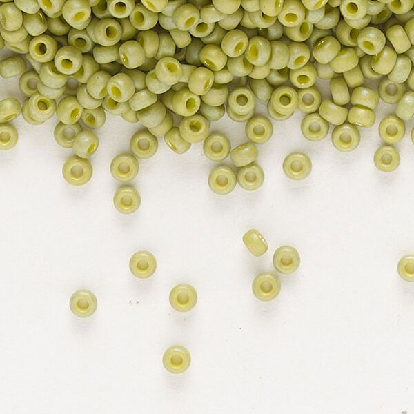 Seed bead, Miyuki, glass, pkg/25g, #11 rocaille, opaque matte rainbow seaweed green, (RR-4697). image number 0