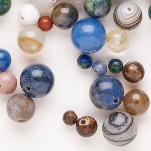Bead mix 1pkg1 multi-gemstone, 4-10mm round, mix natural/dyed/heated 2 ounce