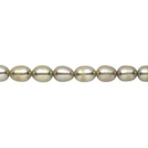 Pearl, cultured freshwater (dyed), green, 6x4mm-7-6mm rice, C+ grade, Mohs hardness 2-1/2 to 4. Sold per 16-inch strand.