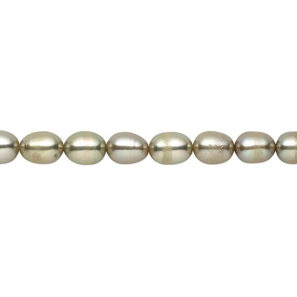 Pearl, cultured freshwater (dyed), green, 6x4mm-7-6mm rice, C+ grade, Mohs hardness 2-1/2 to 4. Sold per 16-inch strand. image number 0