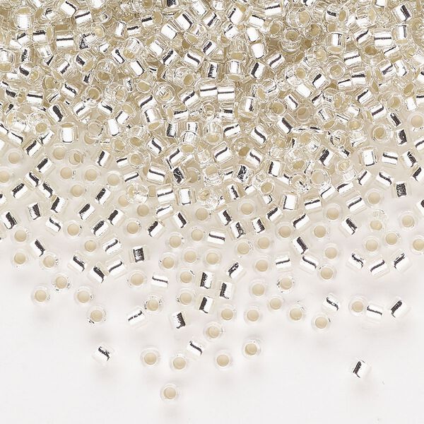 Seed bead, Delica®, glass, pkg/250g, #10 round, transparent silver-lined crystal clear (DBM-0041). image number 0