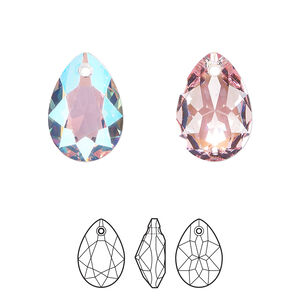 Drop 2pk light rose shimmer, Crystal Passions® 16x11mm pendant pear cut 6433