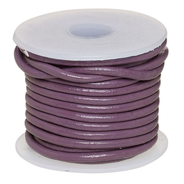 Cord, leather (dyed), purple, 2-2.2mm round. Sold per 5-yard spool. image number 0