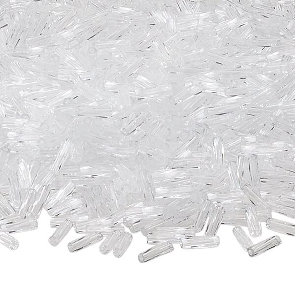 Bead, Miyuki, bugle bead, glass, pkg/50 g, 6x2mm center-drilled twisted, transparent crystal clear, (TW-131). image number 0