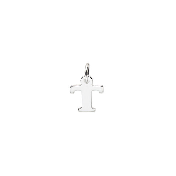 Charm, sterling silver, 8x7mm single-sided block alphabet letter "T." Sold individually. image number 0