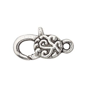 Clasp lobster claw 1pkg4 silver-plated "pewter" (zinc alloy), 24.5x13mm double-sided, antique 1-strand