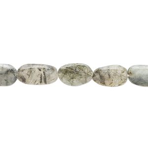 Tourmalinated quartz 1pkg1, hand-cut flat oval bead natural 14 inch 10x7mm-13x9mm