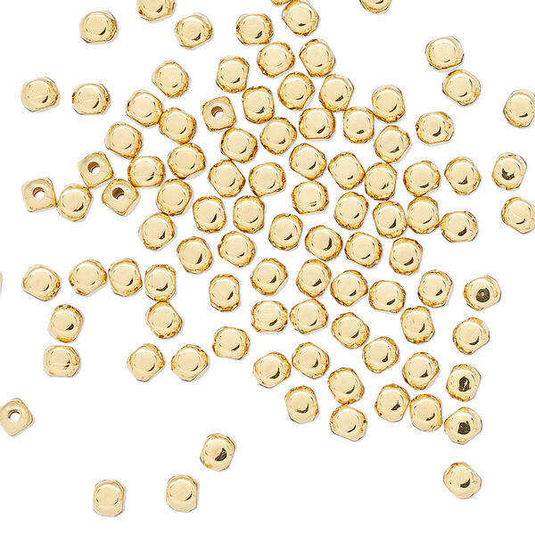 Bead, gold-plated brass, 3mm squared round. Sold per pkg of 100. image number 0