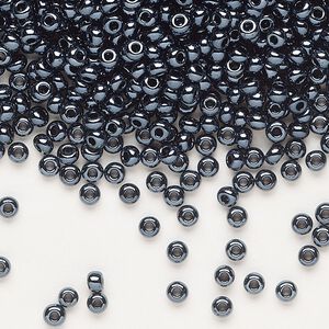 Seed bead, Preciosa Ornela Czech glass, pkg/500g, #8 rocaille, opaque hematite black, (49102).