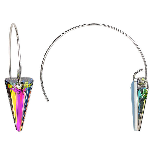 Earring, Everyday Jewelry™, Crystal Passions® and silver-plated "pewter", crystal vitrail medium, 44mm 1/2 hoop with spike, 21 gauge. Sold per pair. image number 0