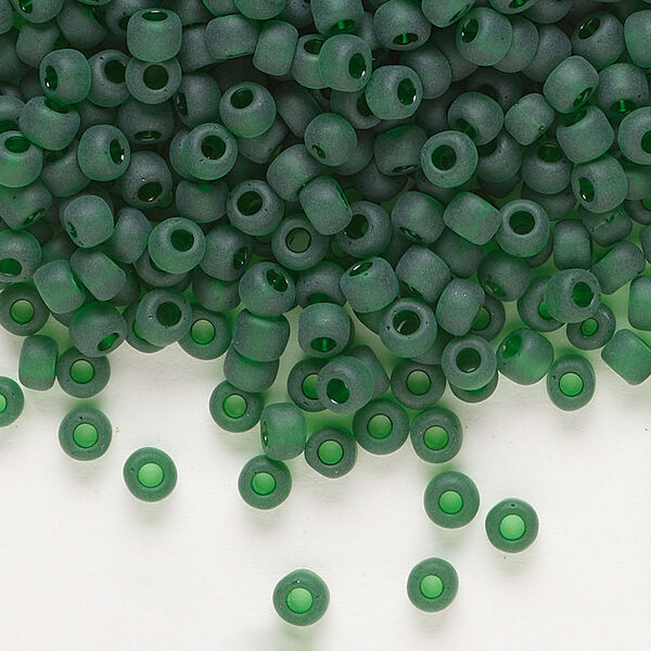 Seed bead, Dyna-Mites™, glass, transparent matte emerald green, #6 round. Sold per 40-gram pkg. image number 0