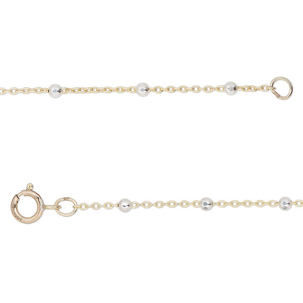 Chain, Gossamer™, sterling silver 1.9mm faceted round and 14Kt gold-filled, 1mm curb, adjustable at 18 and 20 inches with springring clasp. Sold individually. image number 0