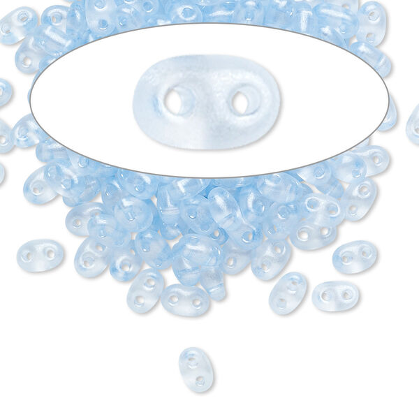 Seed bead, Preciosa Twin™ Czech glass, pkg/50g, 5x2.5mm oval, translucent light blue terra pearl clear, (08136). image number 0