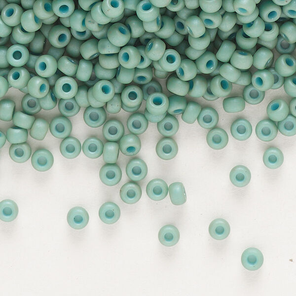 Seed bead, Miyuki, glass, pkg/50g, #8 rocaille, opaque matte luster seafoam, (RR-2028). image number 0