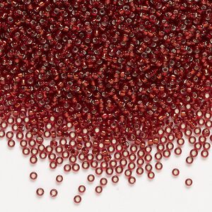 Seed bead, Miyuki, glass, pkg/250g, #15 rocaille, transparent silver-lined dark ruby (RR-11D).