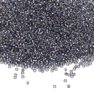 Seed bead, Miyuki, glass, pkg/35g, #15 rocaille, Duracoat® transparent silver-lined prussian blue, (RR-4276).