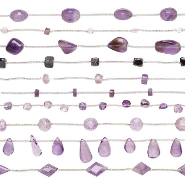 Amethyst 1pkg10, hand-cut mixed shapes bead 4.5 inch 4x3mm-16x10mm image number 0
