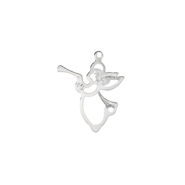 Charm, silver-plated brass, 17x16mm angel. Sold per pkg of 10. image number 0