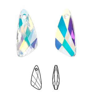 Drop 36pk crystal AB, Swarovski® 23x10mm pendant wing 6690