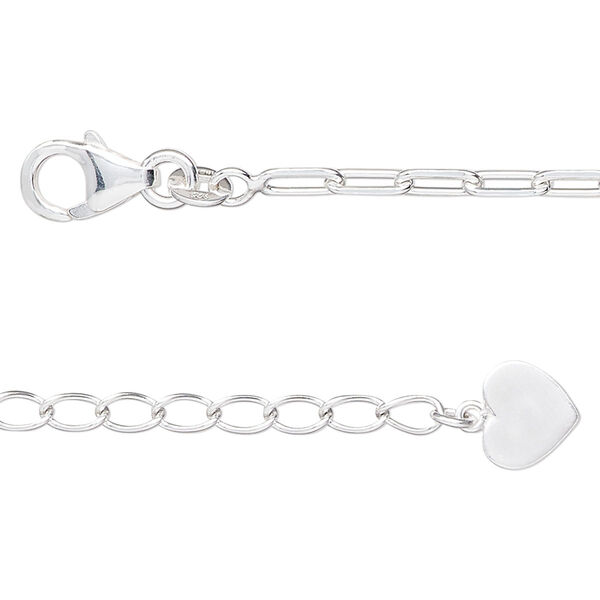Sterling silver 1pkg1, cut cable chain 16 inch / 2 inch extender chain / heart 2.5mm / 8x7.5mm image number 0