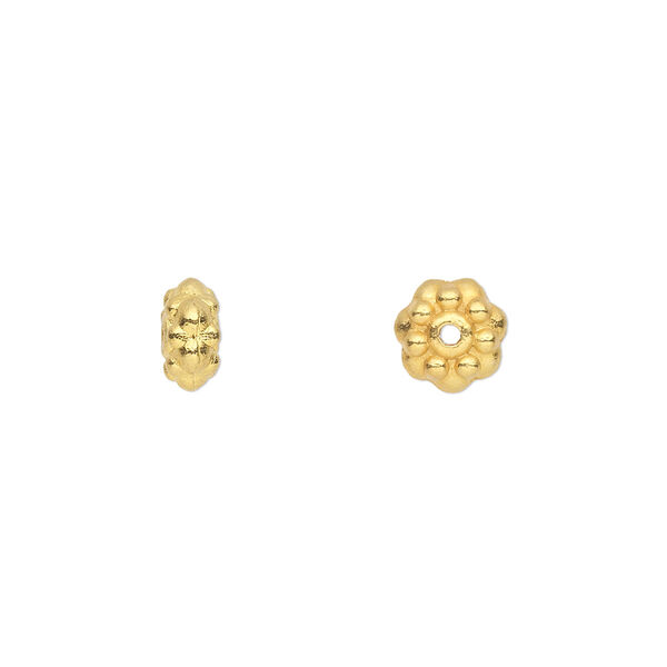 Bead, gold-finished "pewter" (zinc-based alloy), 7x3mm double-sided beaded rondelle. Sold per pkg of 50. image number 0