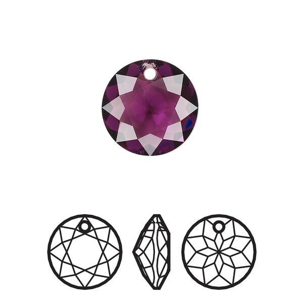 Drop 24pk amethyst, Swarovski® 14mm pendant classic cut 6430 image number 0