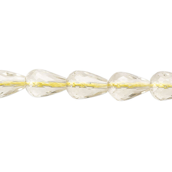 Bead, lemon quartz (heated), light, 10x7mm-11x8mm hand-cut micro-faceted teardrop, B+ grade, Mohs hardness 7. Sold per 15-inch strand, approximately 35 beads. image number 0