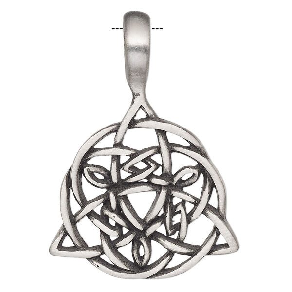Pendant, Powerful Pewter Pendants, antiqued pewter (tin-based alloy), 41x29mm single-sided Celtic knot design with 6mm hole. Sold individually. image number 0