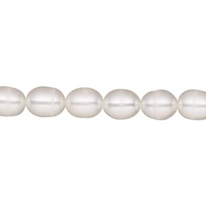 Pearl, White Lotus™, cultured freshwater (bleached), white, 6-6.5mm rice, C grade, Mohs hardness 2-1/2 to 4. Sold per 15-1/2" to 16" strand.