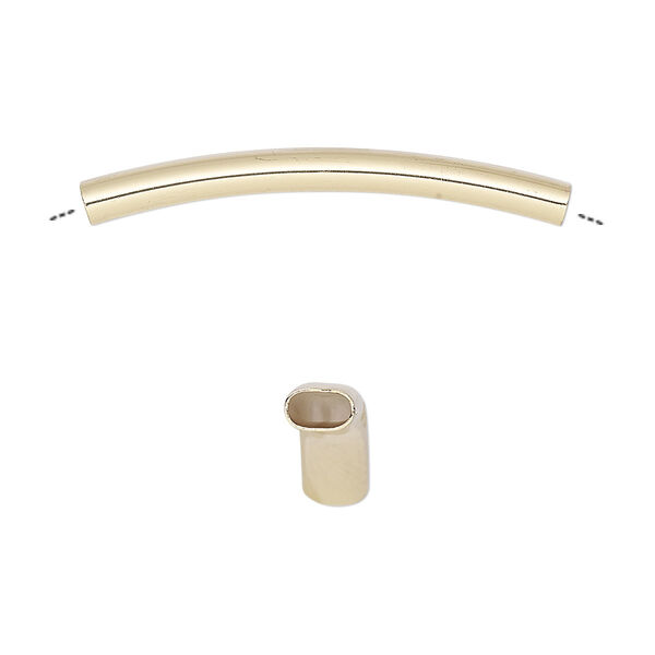 Bead, gold-finished brass, 34x5mm curved oval tube. Sold per pkg of 6. image number 0