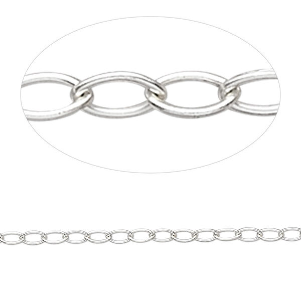 Chain, sterling silver, 3x2.5mm cable. Sold per pkg of 5 feet. image number 0