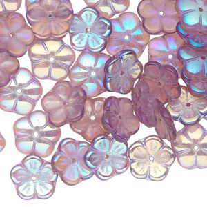 Bead cap, Czech pressed glass, amethyst purple AB, 10x3mm flower, fits 8-10mm bead. Sold per pkg of 50.