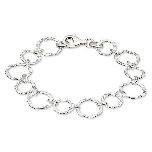 Bracelet, sterling silver, 11mm and 14mm hammered flat round, 7 inches with lobster claw clasp. Sold individually. image number 0