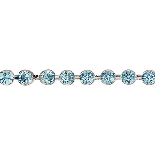 Cupchain, VINTAGE Crystal™, imitation rhodium-plated brass and crystal, aquamarine, 4.4mm round. Sold per pkg of 1 meter. image number 0