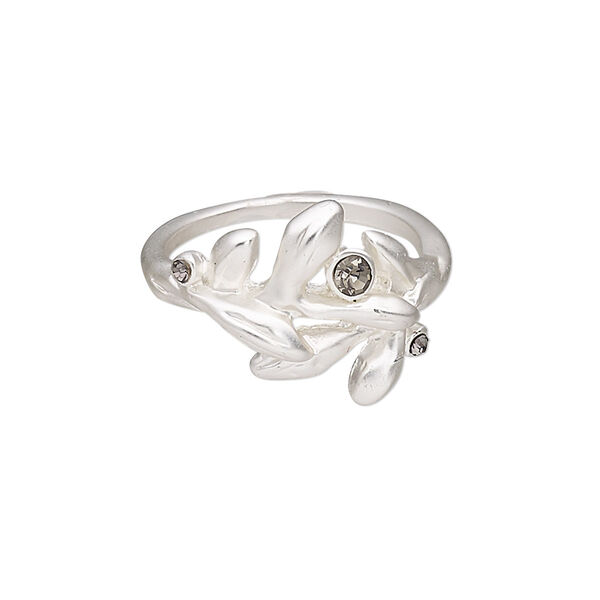 Ring, glass rhinestone and silver-plated "pewter" (zinc-based alloy), black, 18mm wide with freeform, size 9. Sold individually. image number 0